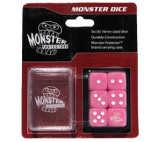 Six Pink 6-Sided Monster Dice with Carrying Case
