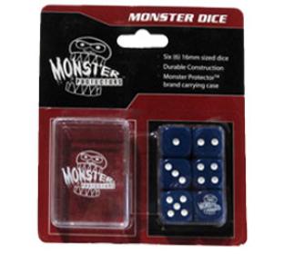 Six Blue 6-Sided Monster Dice with Carrying Case