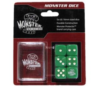 Six Green 6-Sided Monster Dice with Carrying Case