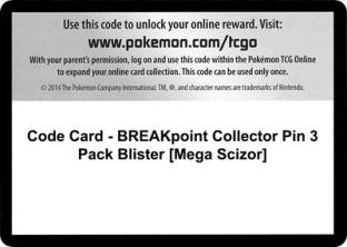 Code Card - BREAKpoint Collector Pin 3 Pack Blister (Mega Scizor)