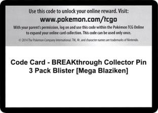 Code Card - BREAKthrough Collector Pin 3 Pack Blister (Mega Blaziken)