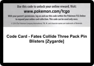 Code Card - Fates Collide Three Pack Pin Blisters (Zygarde)