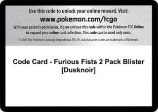 Code Card - Furious Fists 2 Pack Blister (Dusknoir)